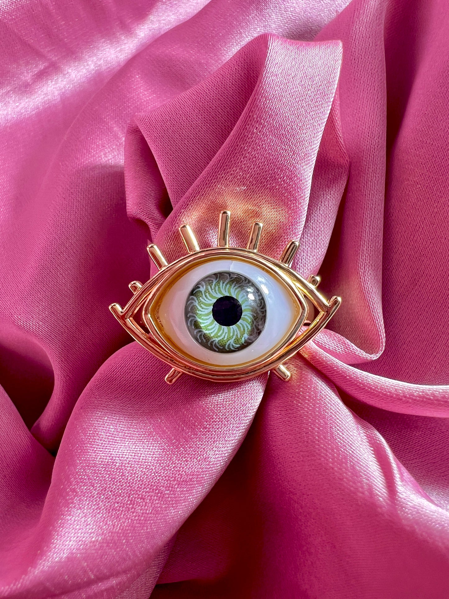 Green evil eye adjustable ring